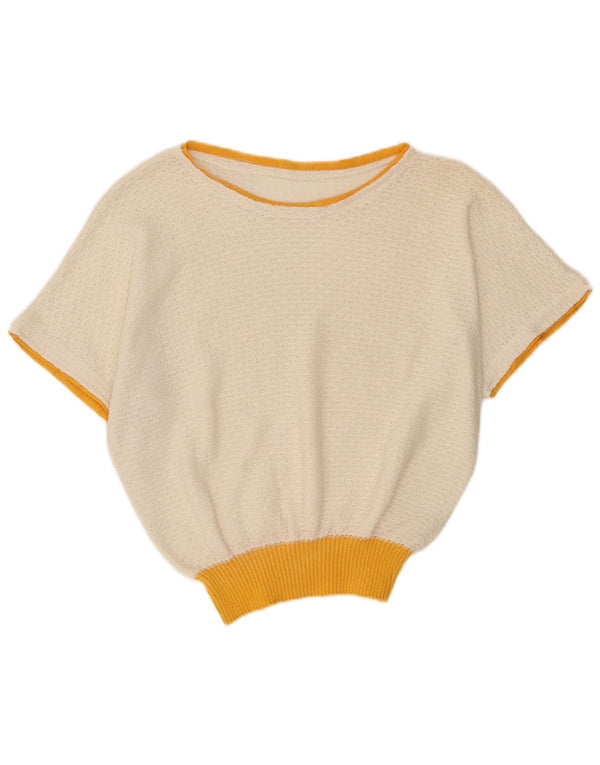 Vintage Womens Crop Kortærmet Boat Neck Jumper Sweater UK 16 Large White