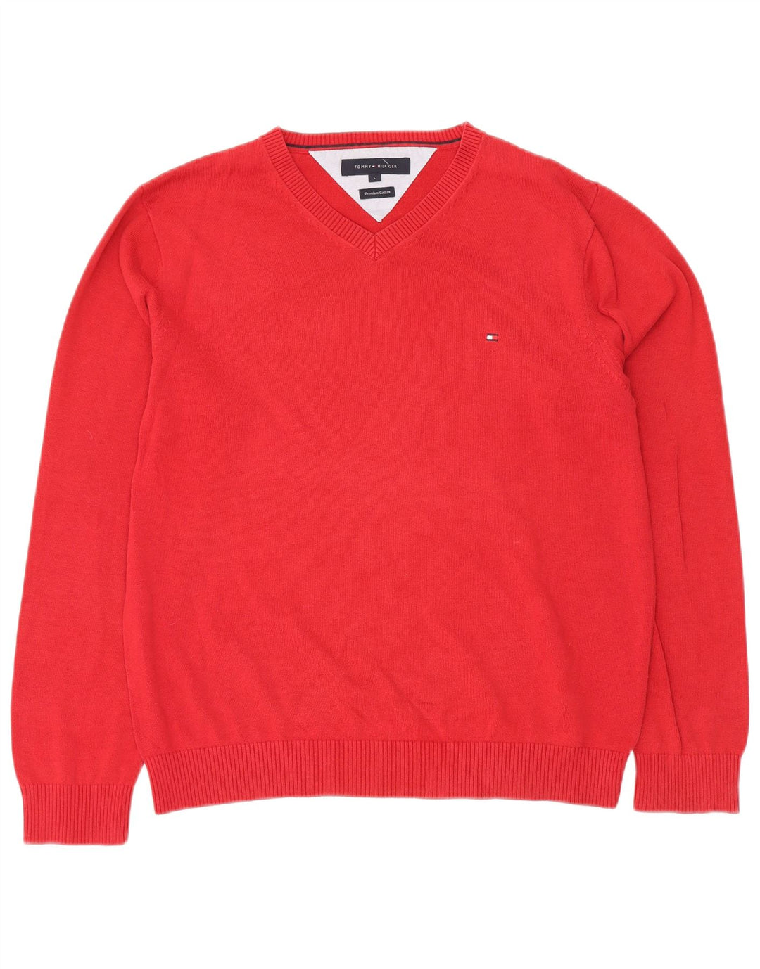 Tommy Hilfiger Herre V-hals sweater Stor rød bomuld