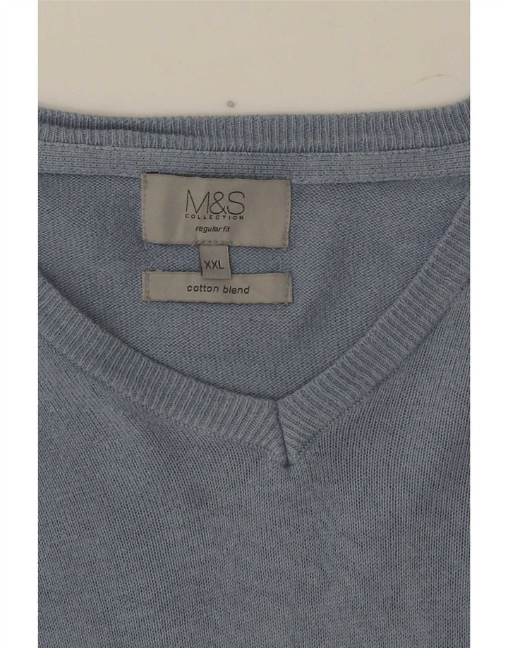 Marks & Spencer Herre Regular Fit V-hals sweater 2XL blå bomuld