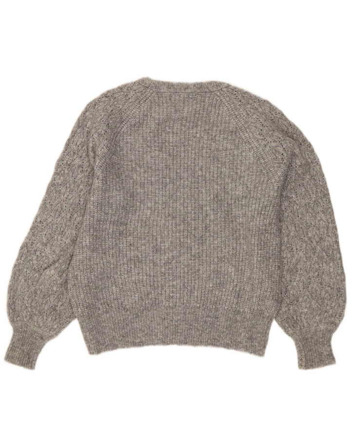 MARKS & SPENCER Dame Crop V-hals sweater UK 8 Small Grey Flecked