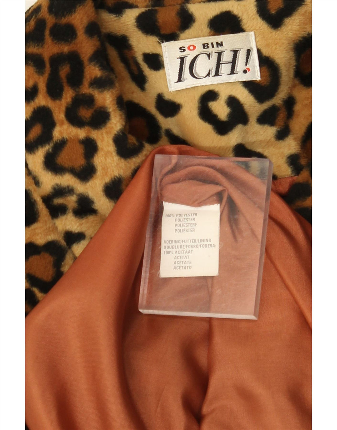 ICHI Dame imiteret Pels Overfrakke UK 16 Large Brown Animal Print Polyester