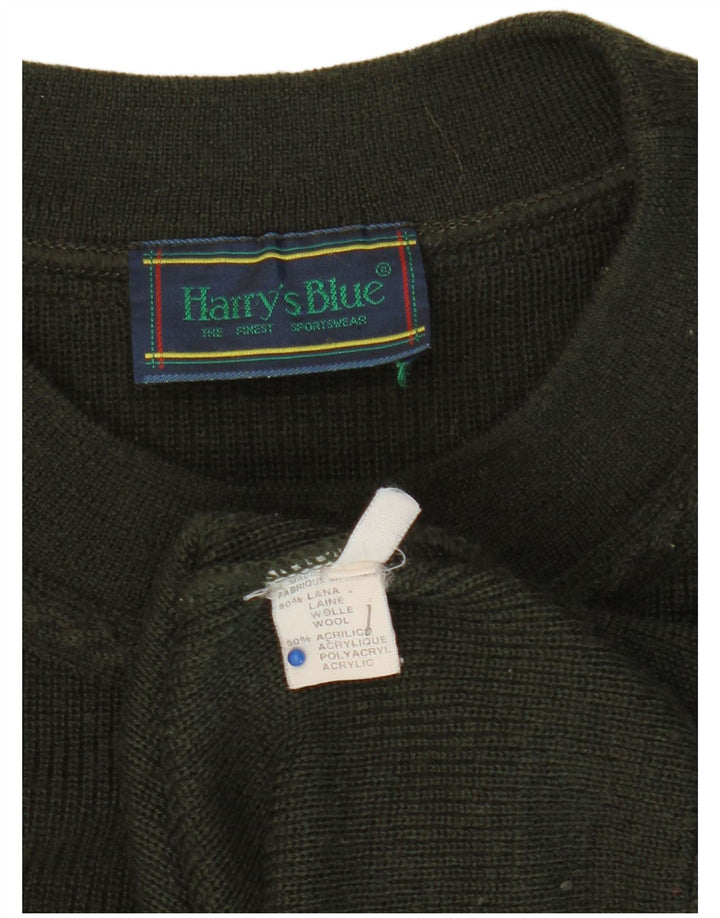 VINTAGE Herre Crew Neck trøje Sweater Large Khaki Wool