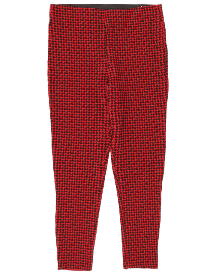 Zara Womens Crop Leggings UK 14 Large Red Houndstooth Viscose