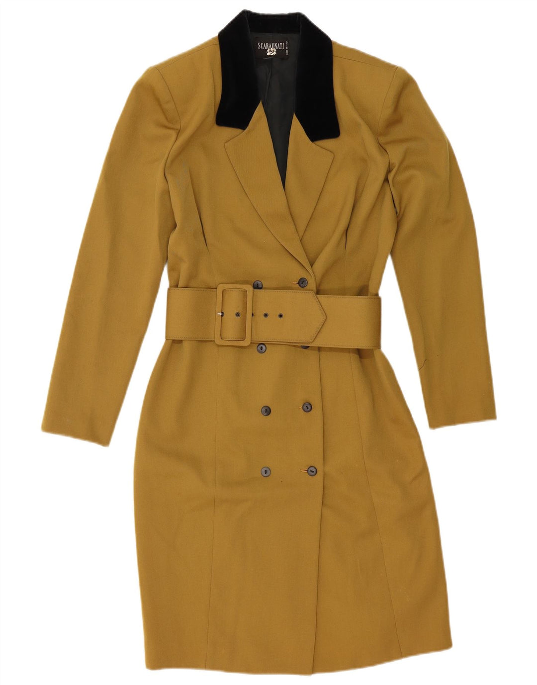 Vintage dobbeltradet frakke til kvinder IT 44 Medium Khaki Colourblock Uld
