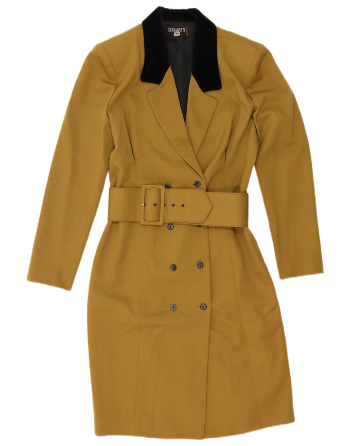 Vintage dobbeltradet frakke til kvinder IT 44 Medium Khaki Colourblock Uld