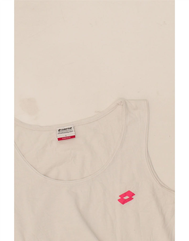 LOTTO Womens Vest Top UK 14 Large White Cotton Vintage Lotto and Second-Hand Lotto from Messina Hembry 