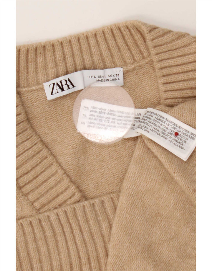 Zara Dame Vest Tank Top UK 16 Stor Beige Polyester