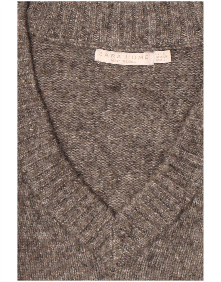 Zara Dame Oversized V-hals sweater UK 10 Small Grey Flecked
