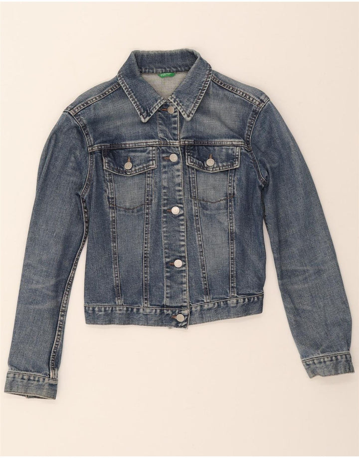BENETTON Womens Crop Denim Jacket UK 12 Medium Blue Cotton Vintage Benetton and Second-Hand Benetton from Messina Hembry 
