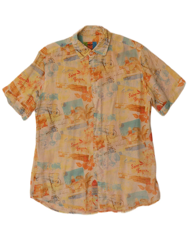 Vintage herre grafisk kortærmet skjorte medium gul blomsterlinned