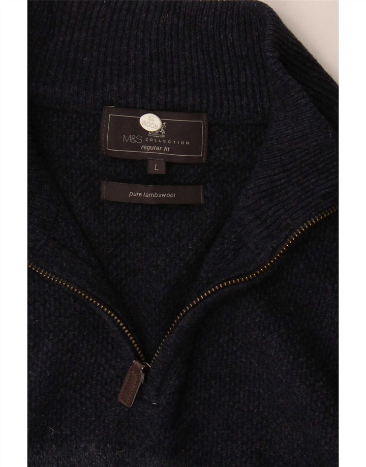 Marks & Spencer Herre sweater med lynlåshals Stor marineblå farveblok