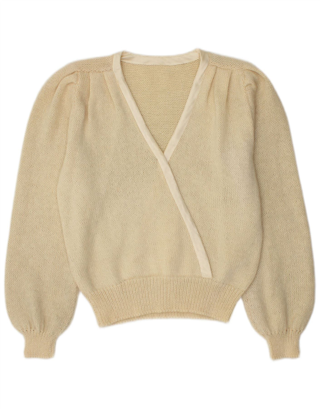 Vintage Dame V-hals sweater UK 14 Medium Beige