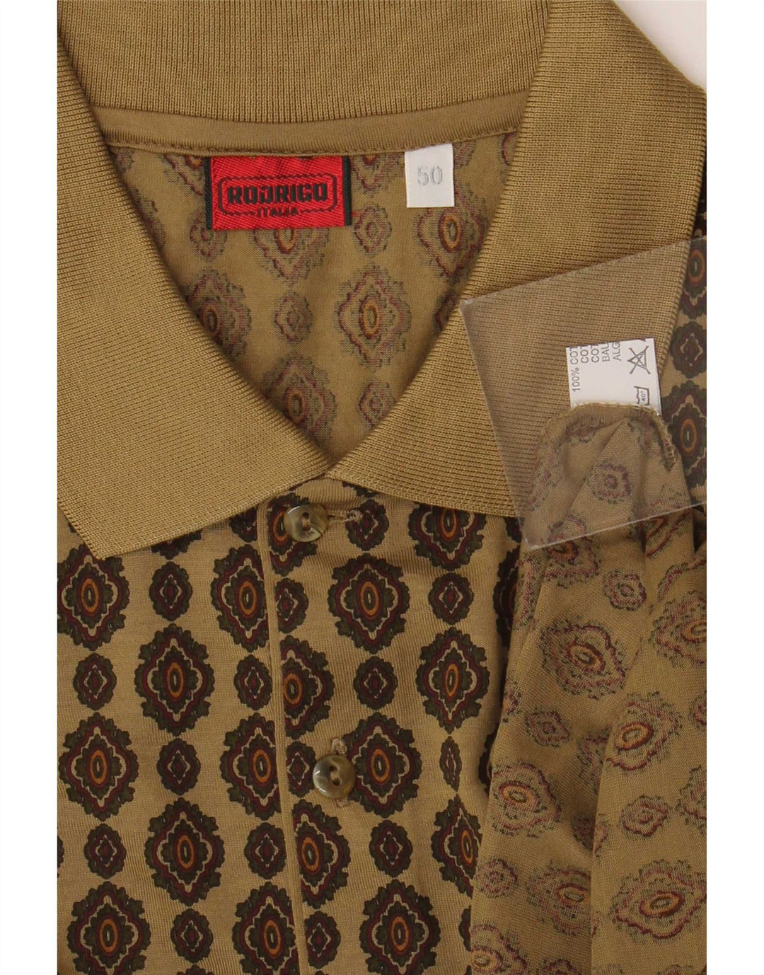 Rodrigo Herre Polo Shirt IT 50 Medium Khaki Geometrisk Bomuld
