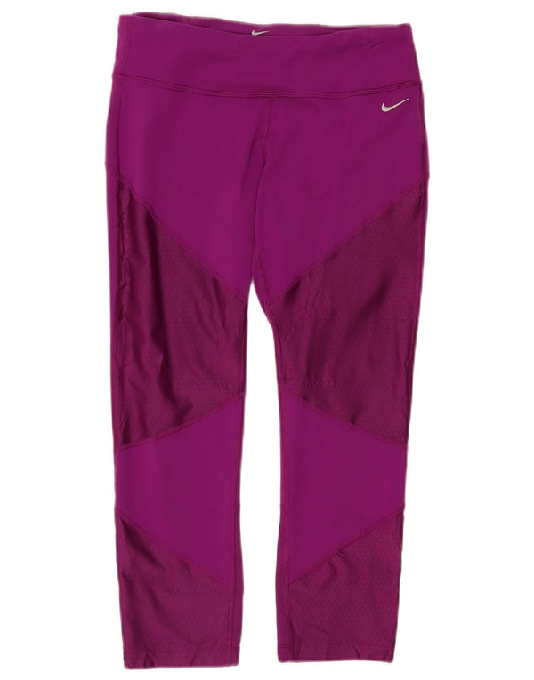 Nike Dame Capri Leggings UK 12 Medium Lilla Colourblock Nylon