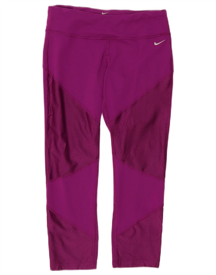 Nike Dame Capri Leggings UK 12 Medium Lilla Colourblock Nylon