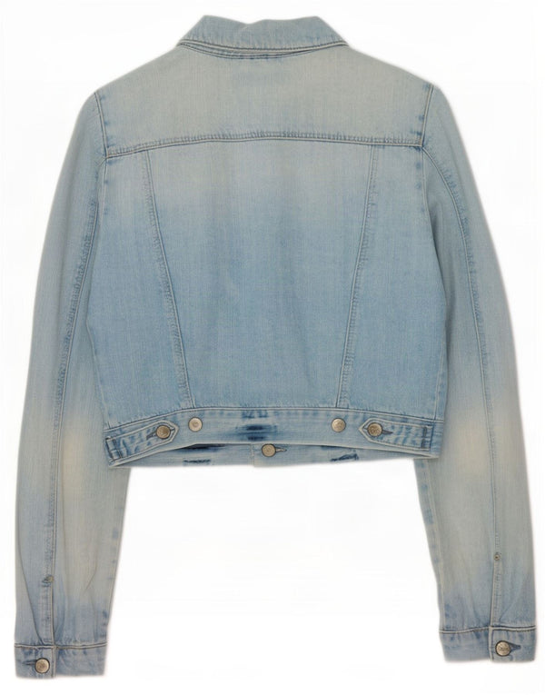 Moto Womens Crop Denim Jacket UK 12 Medium Blue Cotton