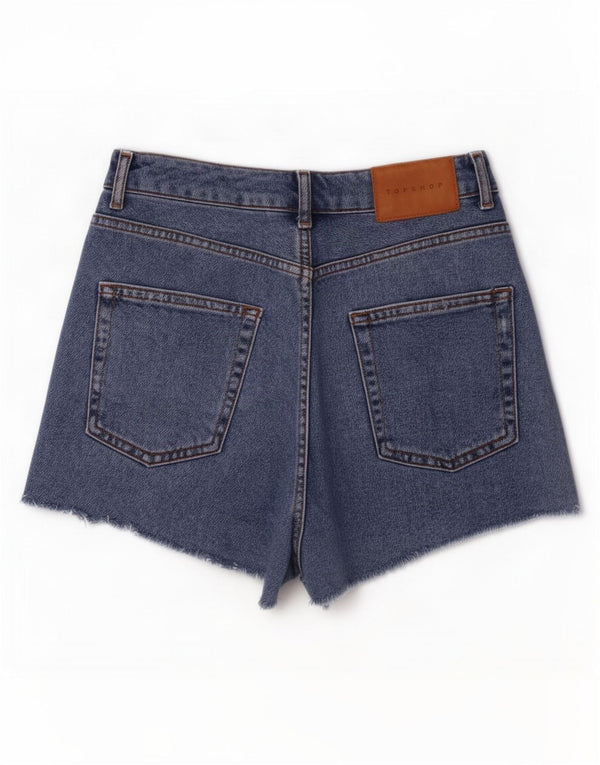Topshop Dame Mom Denim Shorts UK 10 Small W26 Blue Cotton