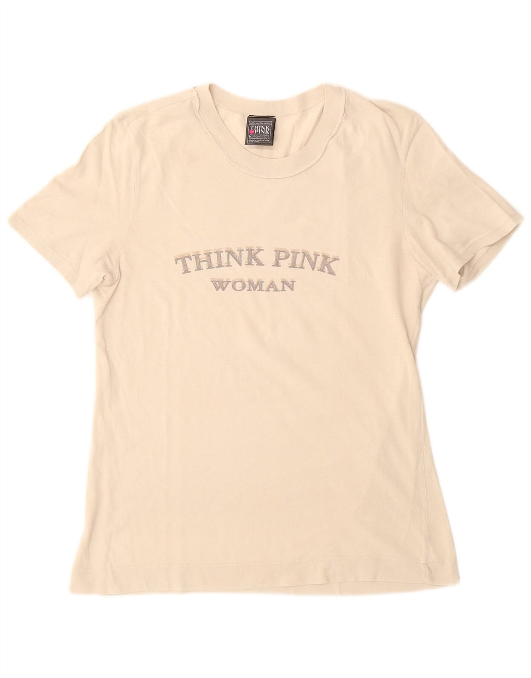 Think Pink Dame Grafisk T-Shirt Top UK 12 Medium Off White Bomuld