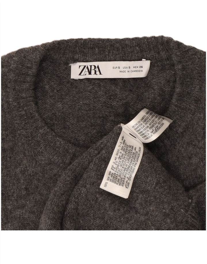 Zara Dame Cardigan Sweater UK 10 Lille Grå Uld