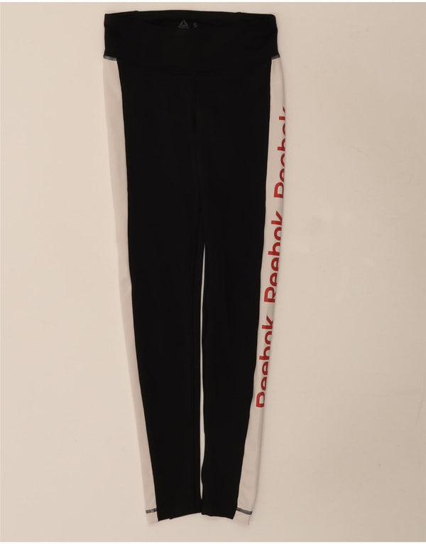 Reebok Grafiske Leggings til kvinder UK 8/10 Lille sort farveblok