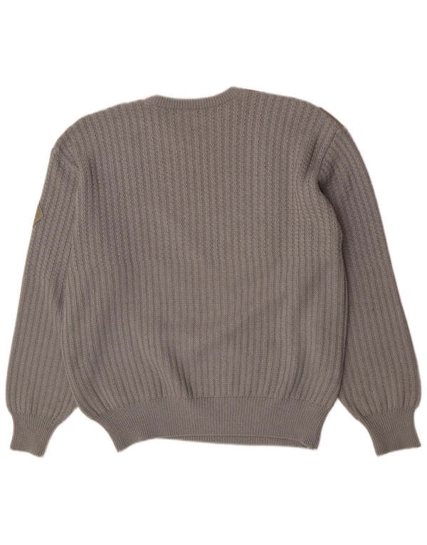 Vintage herre rund hals sweater stor grå colourblock uld
