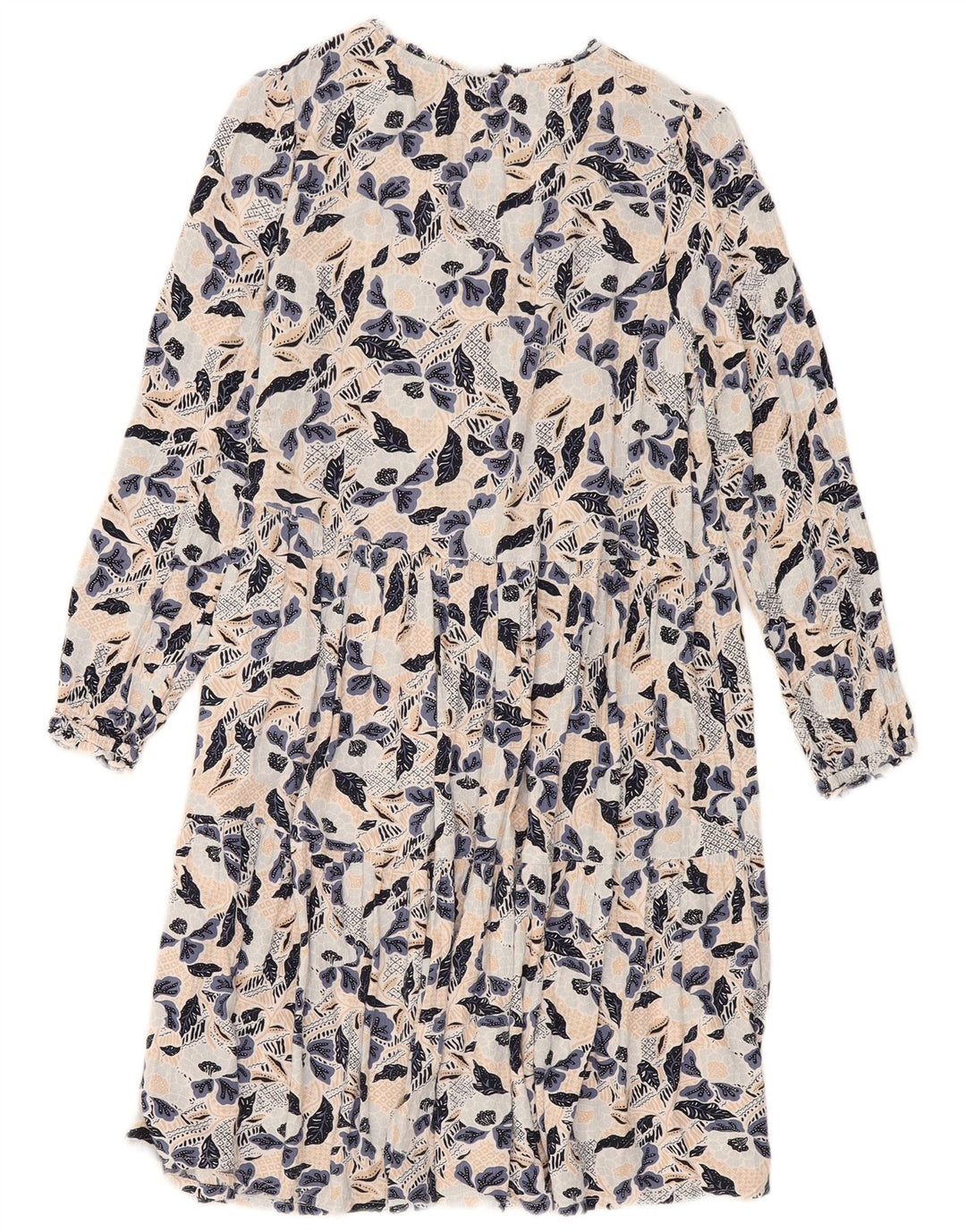 Fedt ansigt Dame Langærmet Tiered Kjole UK 14 Medium Multicolored Floral