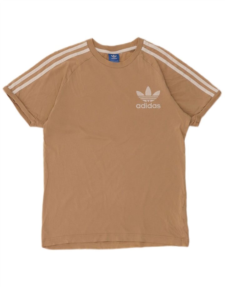 ADIDAS Dame T-Shirt Top UK 12 Medium Beige Bomuld