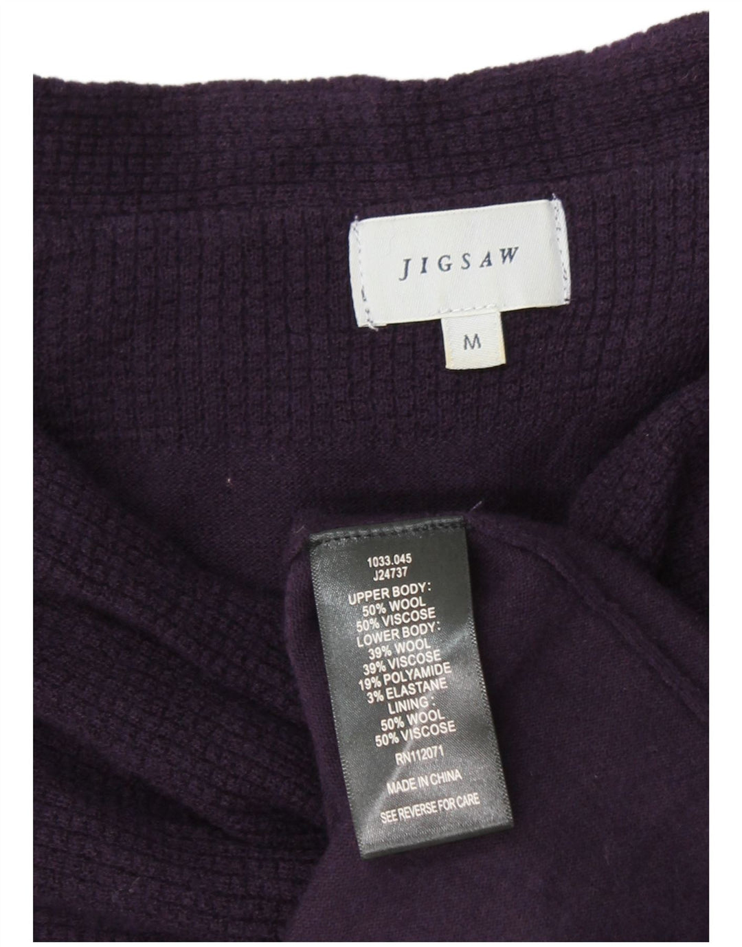 JIGSAW Dame 3/4-ærmet Jumper Dress UK 14 Medium Lilla Uld