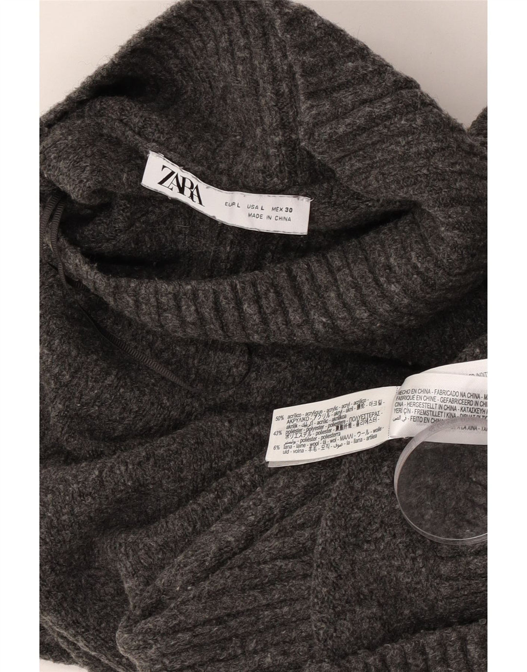 Zara Womens Crop Oversized Turtle Neck Jumper Sweater UK 16 Large Grey