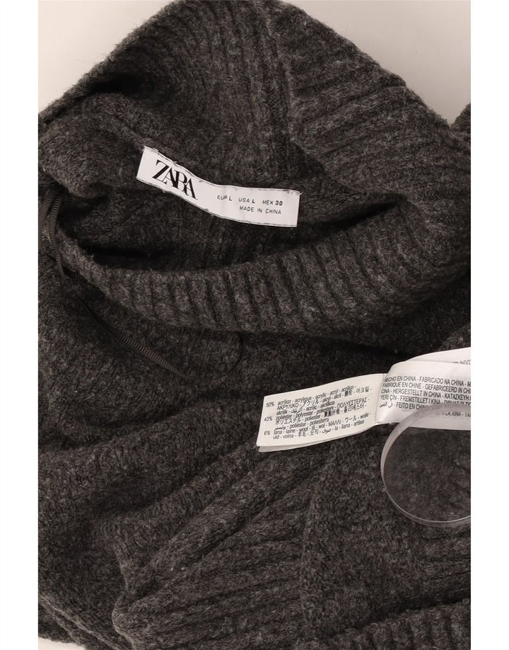 Zara Womens Crop Oversized Turtle Neck Jumper Sweater UK 16 Large Grey