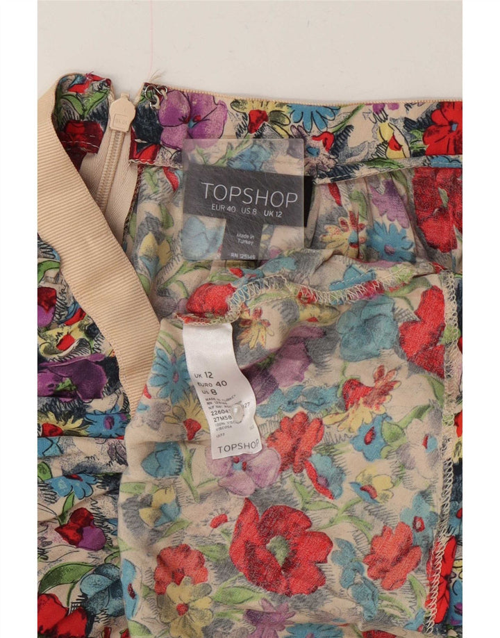 Topshop Dame Mini-nederdel UK 12 Medium W28 Multicolored Floral Viscose