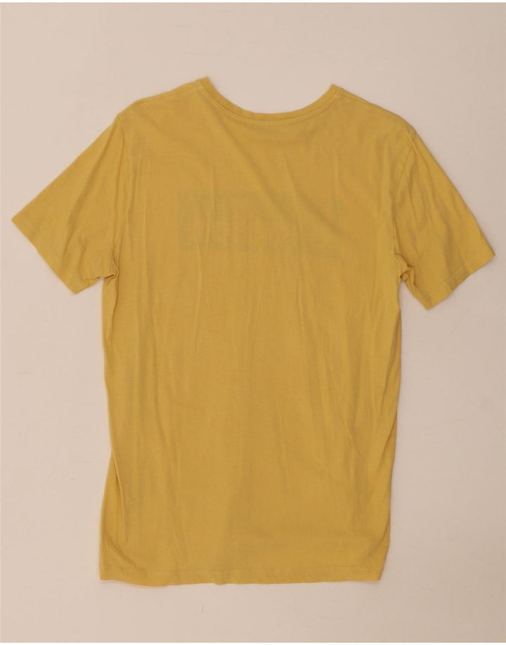 Benetton Herre grafisk T-shirt Top Medium Gul Bomuld
