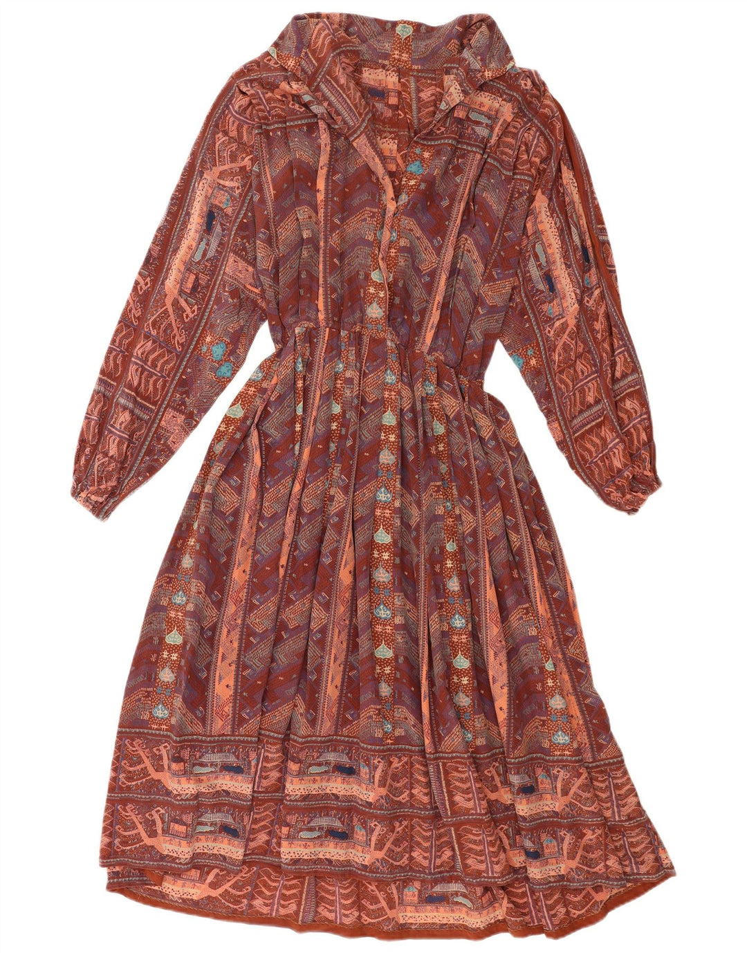 Vintage kvinders abstrakt mønster Maxi Dress UK 14 Medium Multicolored