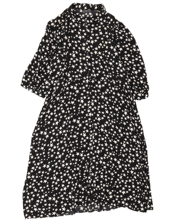 Marks & Spencer Kvinders abstrakt mønster Maxikjole UK 18 XL Sort