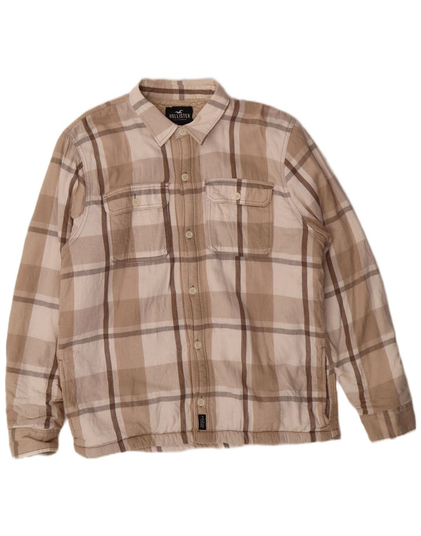 HOLLISTER Herre Lumberjack Flanel Shirt XL Beige Ternet Bomuld