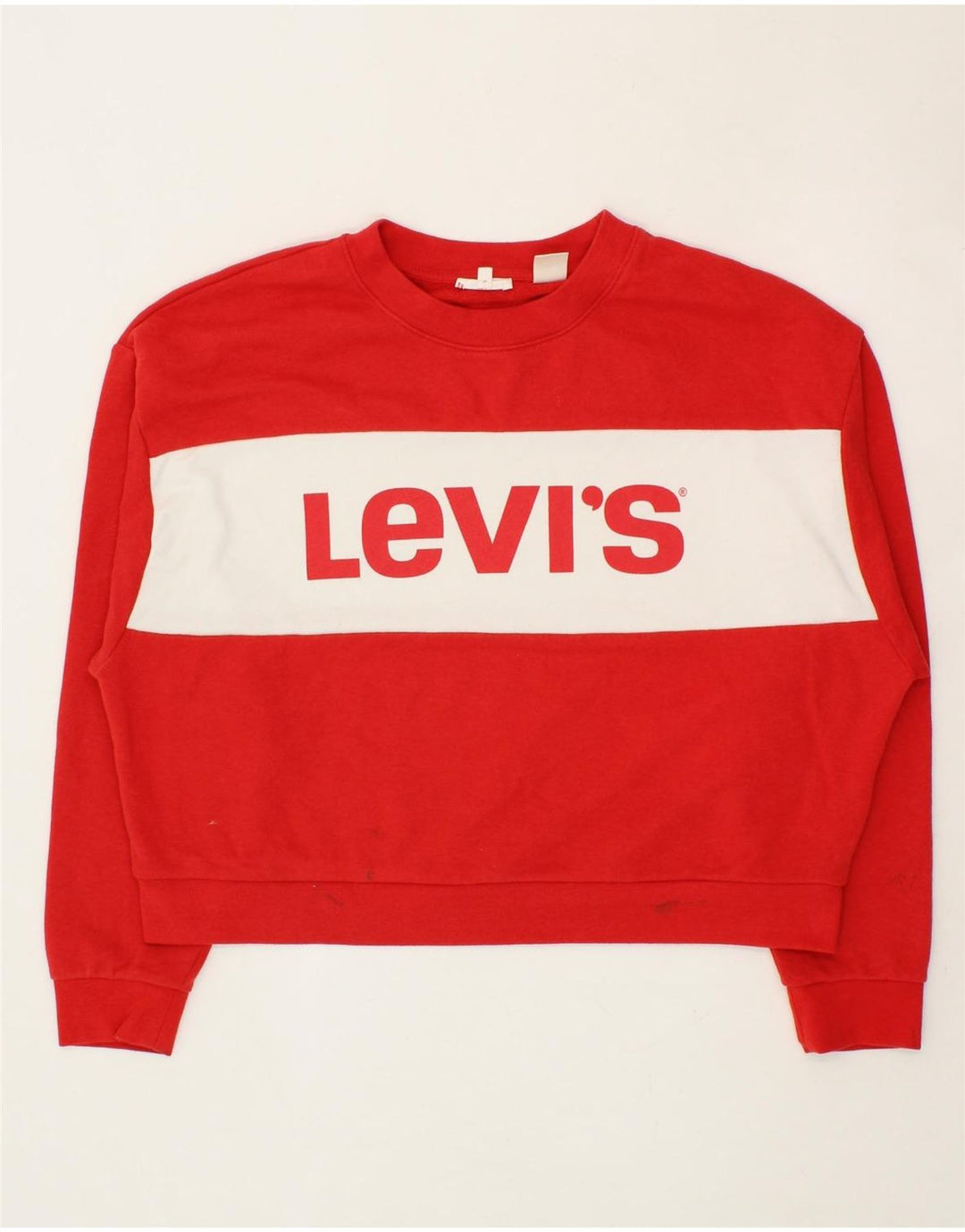 LEVI'S Womens Oversized Sweatshirt Jumper UK 14 Medium Red Colourblock Vintage Levi's and Second-Hand Levi's from Messina Hembry 