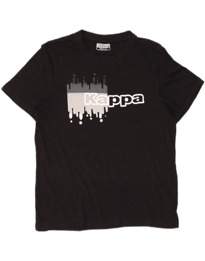 KAPPA Grafisk T-Shirt Top til kvinder UK 14 Medium Sort Bomuld