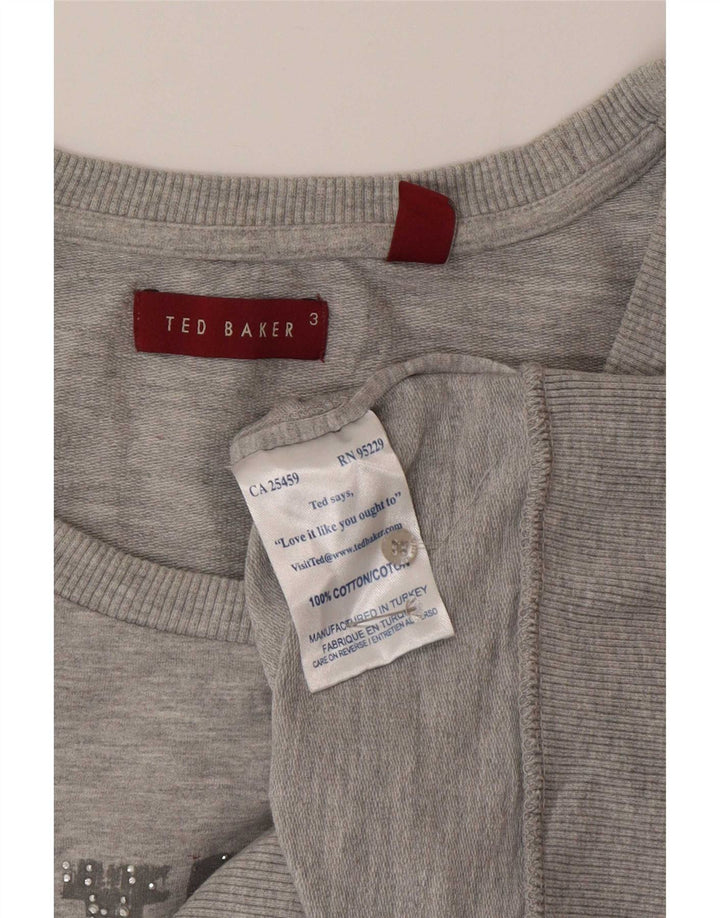 Ted Baker grafisk kortærmet sweatshirt til kvinder størrelse 3 mellemgrå