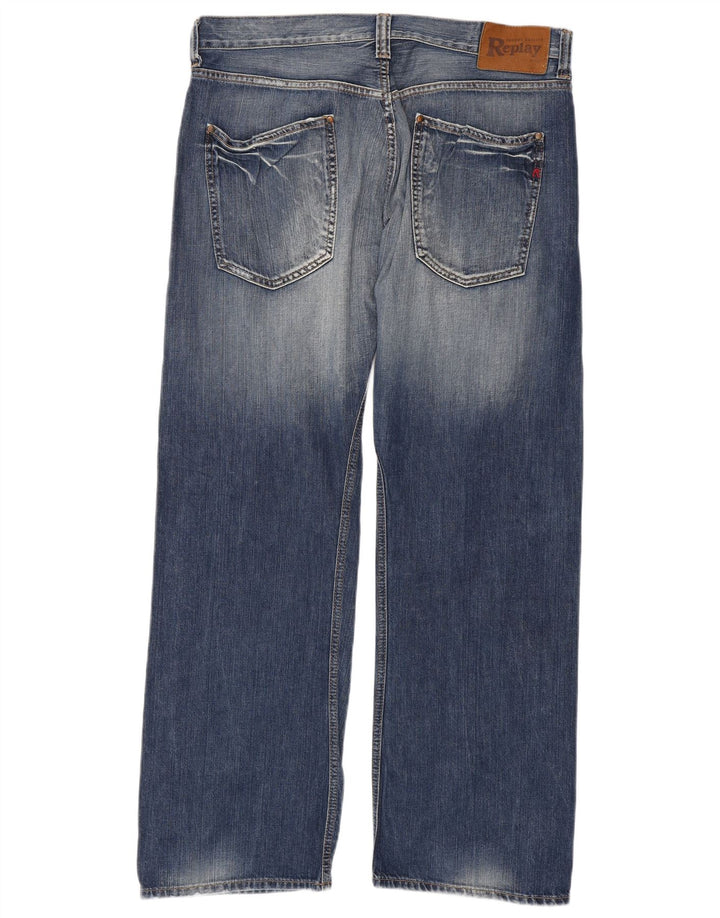 REPLAY Herre Straight Jeans W36 L34 Blå Bomuld