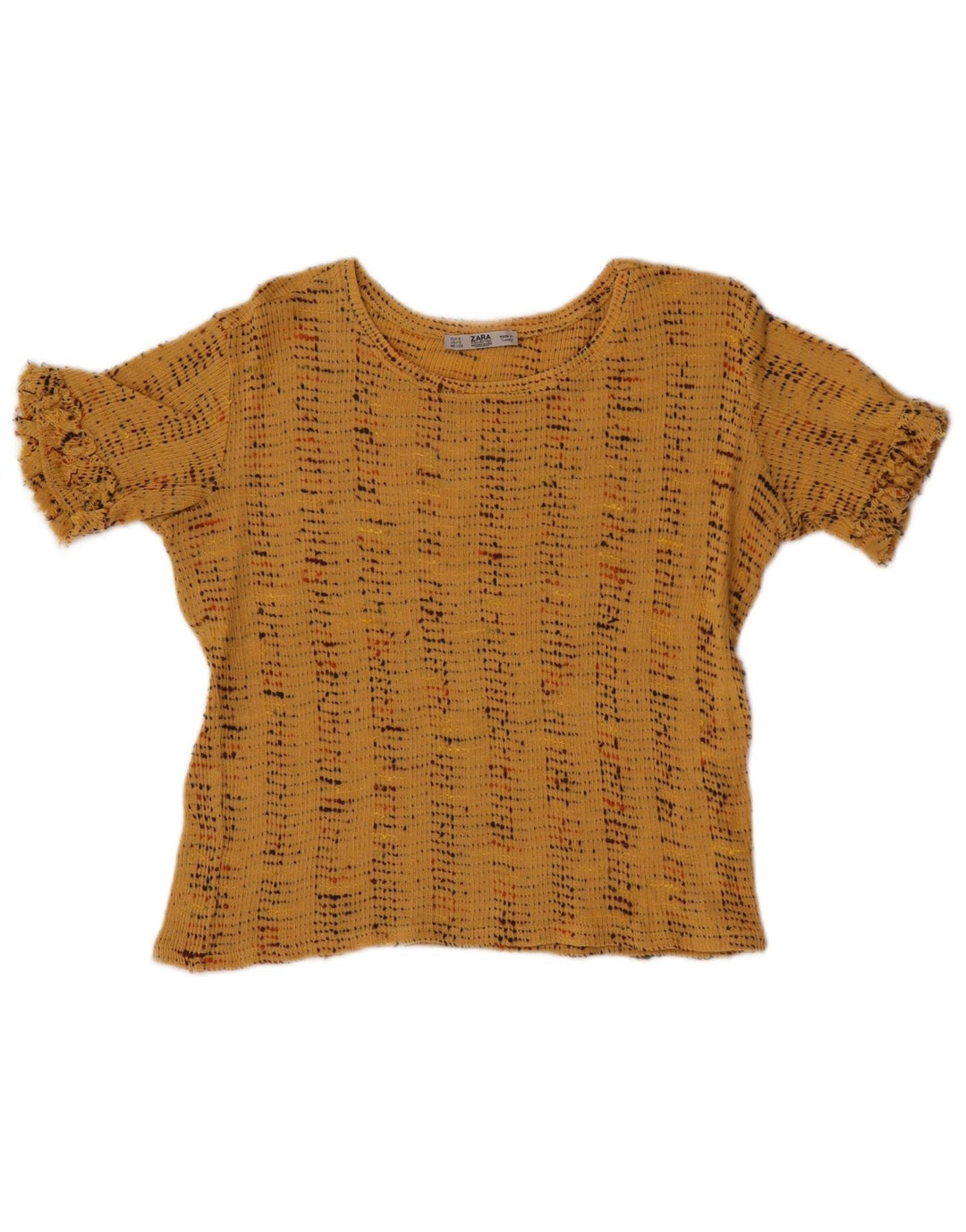 Zara Womens Crop Bluse Top UK 10 Small Beige Striped