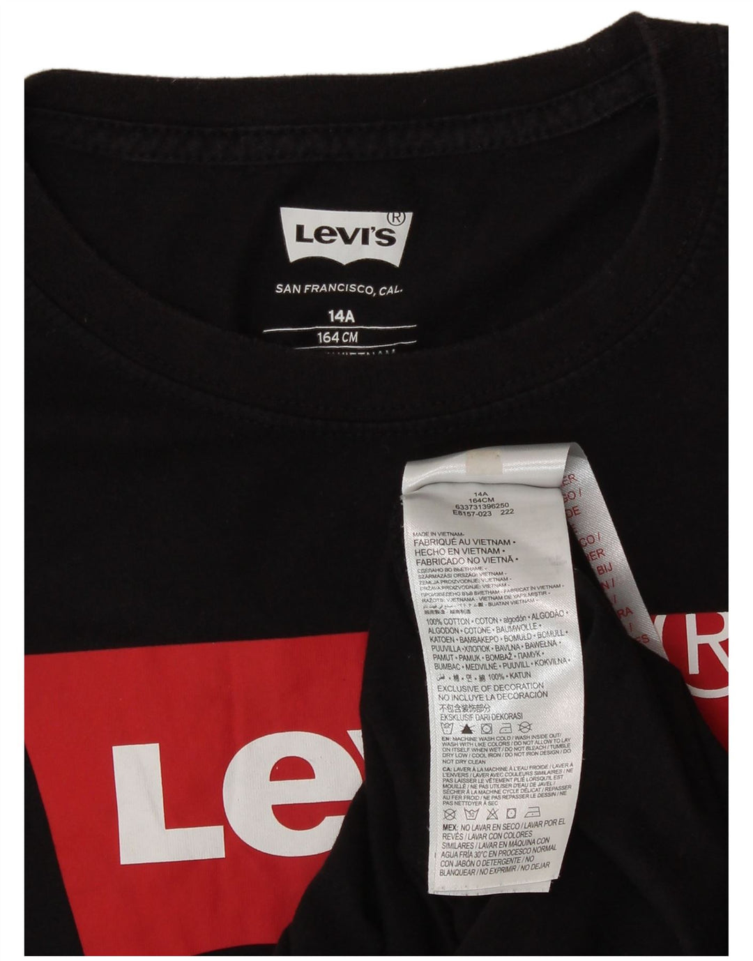 LEVI'S Boys Graphic T-Shirt Top 13-14 Years Black Cotton Classic