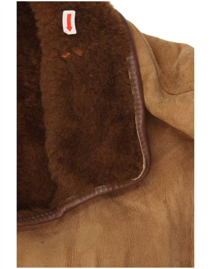 VINTAGE Herre Dobbeltradet Shearling Jacket UK 36 Small Brown Shearling