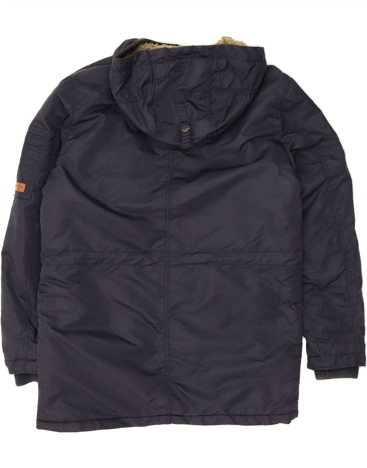 JACK & JONES Mens Hooded Windbreaker Coat UK 38 Medium Navy Blue Nylon Vintage Jack & Jones and Second-Hand Jack & Jones from Messina Hembry 