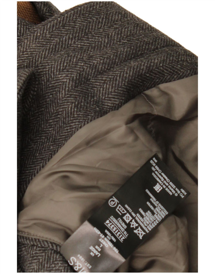 Marks & Spencer Herre Overfrakke UK 40 Large Grey Herringbone Classic