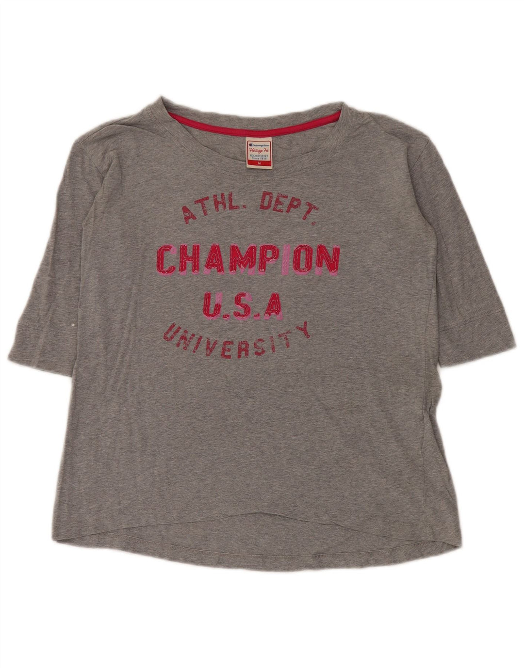 Champion Womens Heritage Fit grafisk top 3/4 ærmer UK 14 mellemgrå