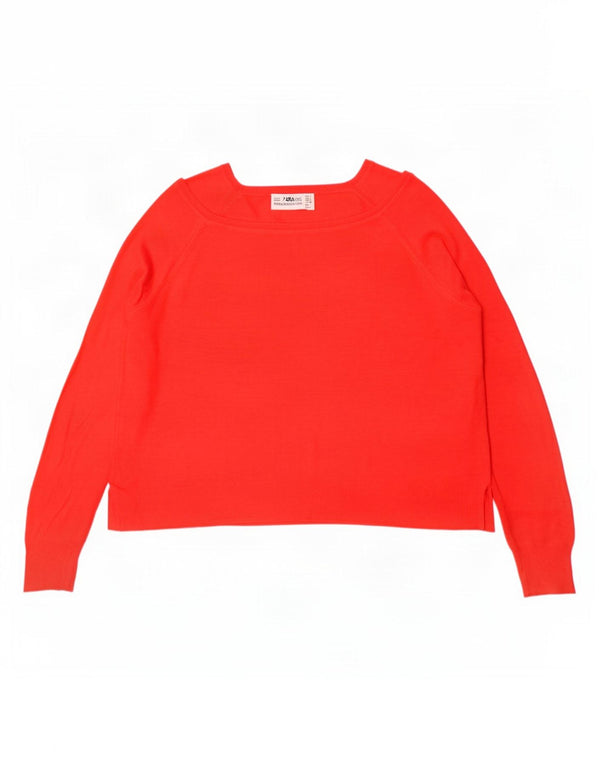 Zara Womens Crop Oversized Boat Neck Jumper Sweater UK 10 Small Red Viscose