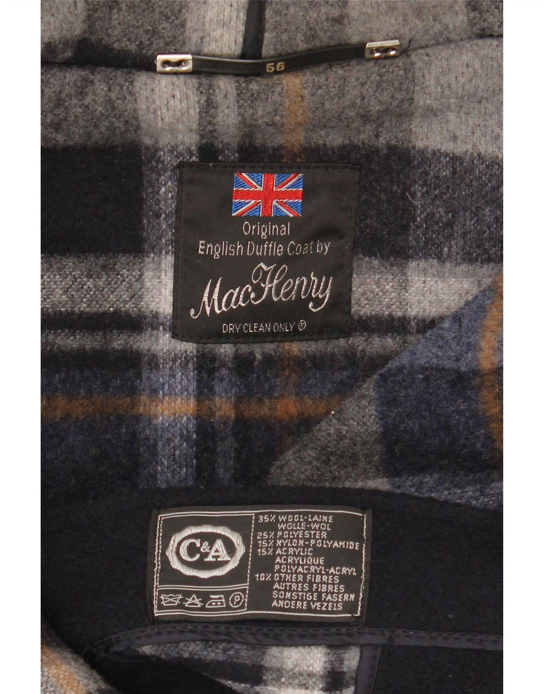 C&A Herre Hooded Duffle Coat EU 56 3XL Navy Blue Wool