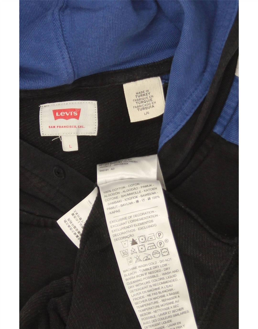 Levi's Herre hættetrøje med lynlås Stor sort Colourblock Bomuld