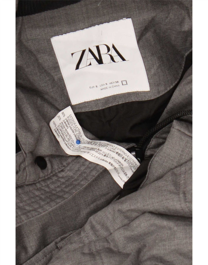 Zara Herre hættepolstret frakke UK 36 lille grå polyester