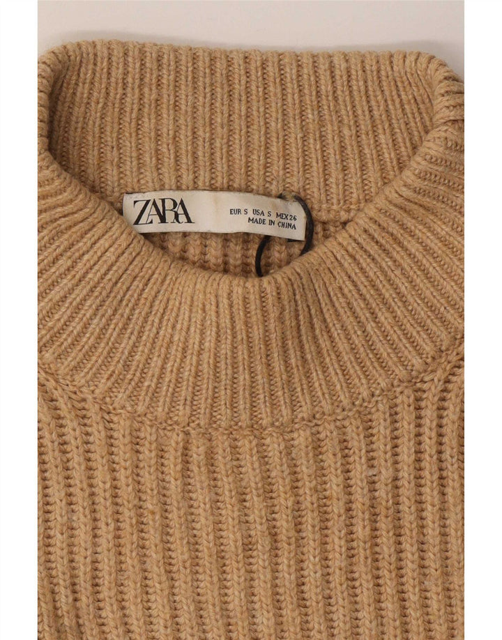 Zara Dame Oversized Crew Neck Jumper Sweater UK 10 Small Brown